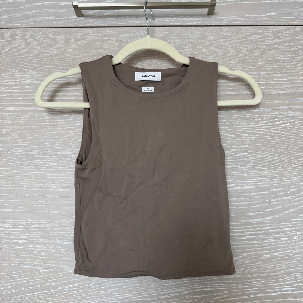 Babaton Brown Gray Sleeveless Crop Muscle Tee